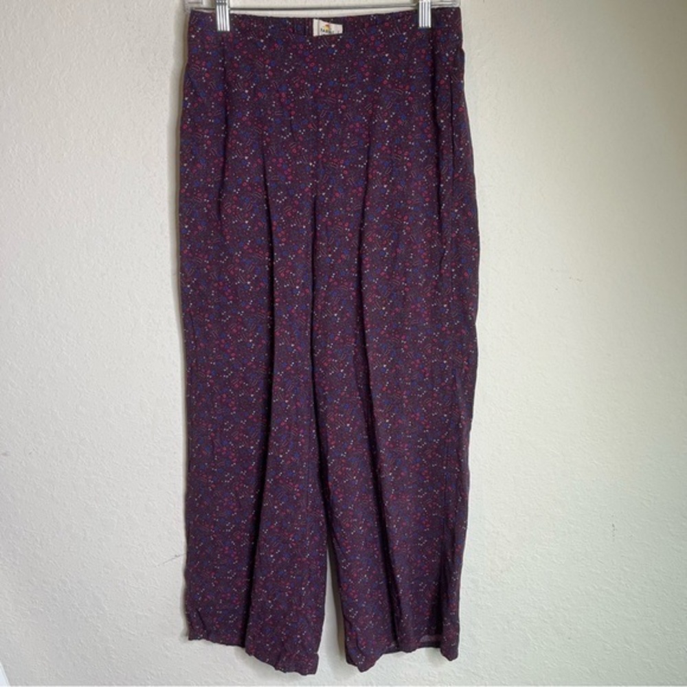 Marine Layer Womens Pants Medium Red Floral Print Pull On Cropped Wide Leg